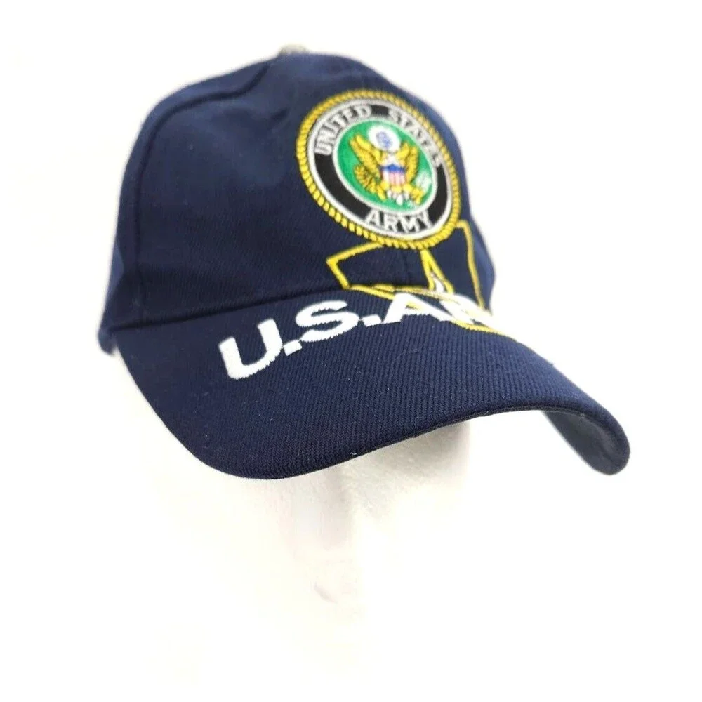US Army Cap Navy Blue Embroidered United States Logo USA Military Hat Fits All
